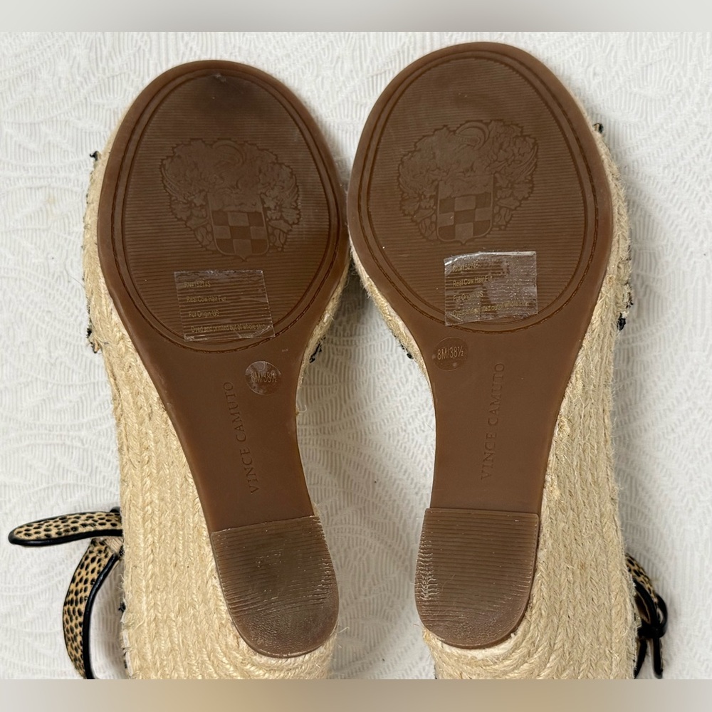 Vince Camuto Leera Espadrille Wedge Sandal Natural Leopard Calf Hair Size 8 - Picture 8 of 9